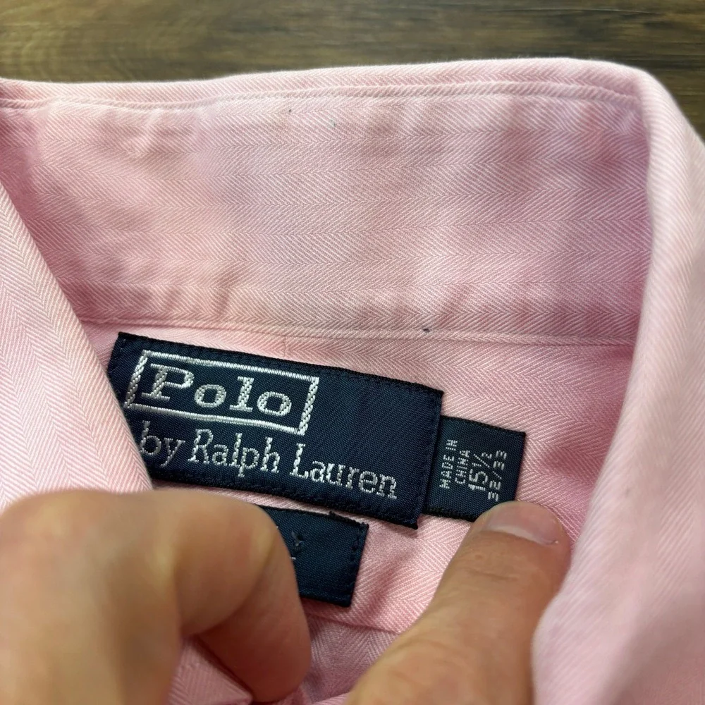 Polo Ralph Lauren Dress Shirt 15.5 32/33 Herringbone Regent Classic Fit Pink